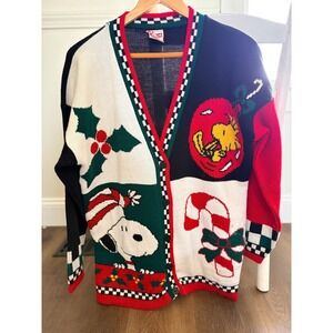 Rare Vintage Snoopy & Friends Peanuts Christmas Sweater Cardigan Snoopy Medium